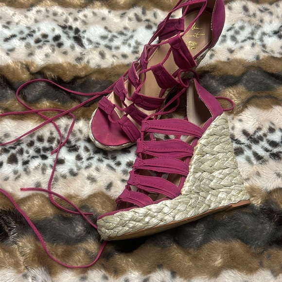 Vintage Victoria Secret Colin Stuart Caged Espadrille Wedges Basket Weave - Picture 3 of 6